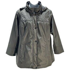 AVENUE Hooded Green Quilted Jacket Medium Weight Parka Womens Size 22/24